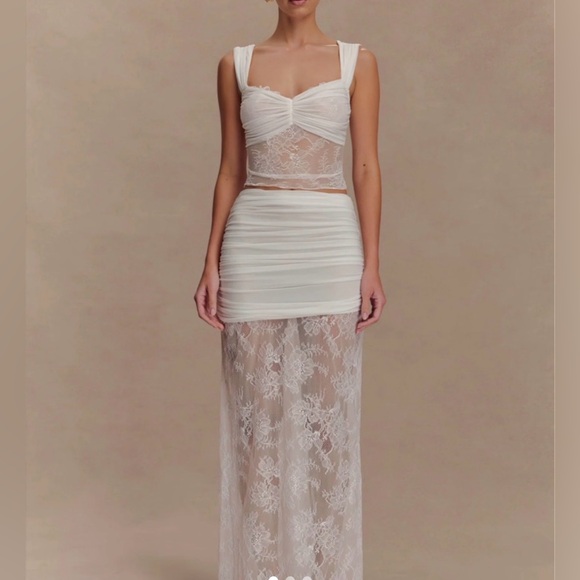 Meshki Guinevere Lace & Mesh Maxi Skirt Set.